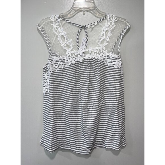 Sleeveless Striped Top With Lace Details By Maurices Medium Size White & Gray Co - Picture 1 of 9